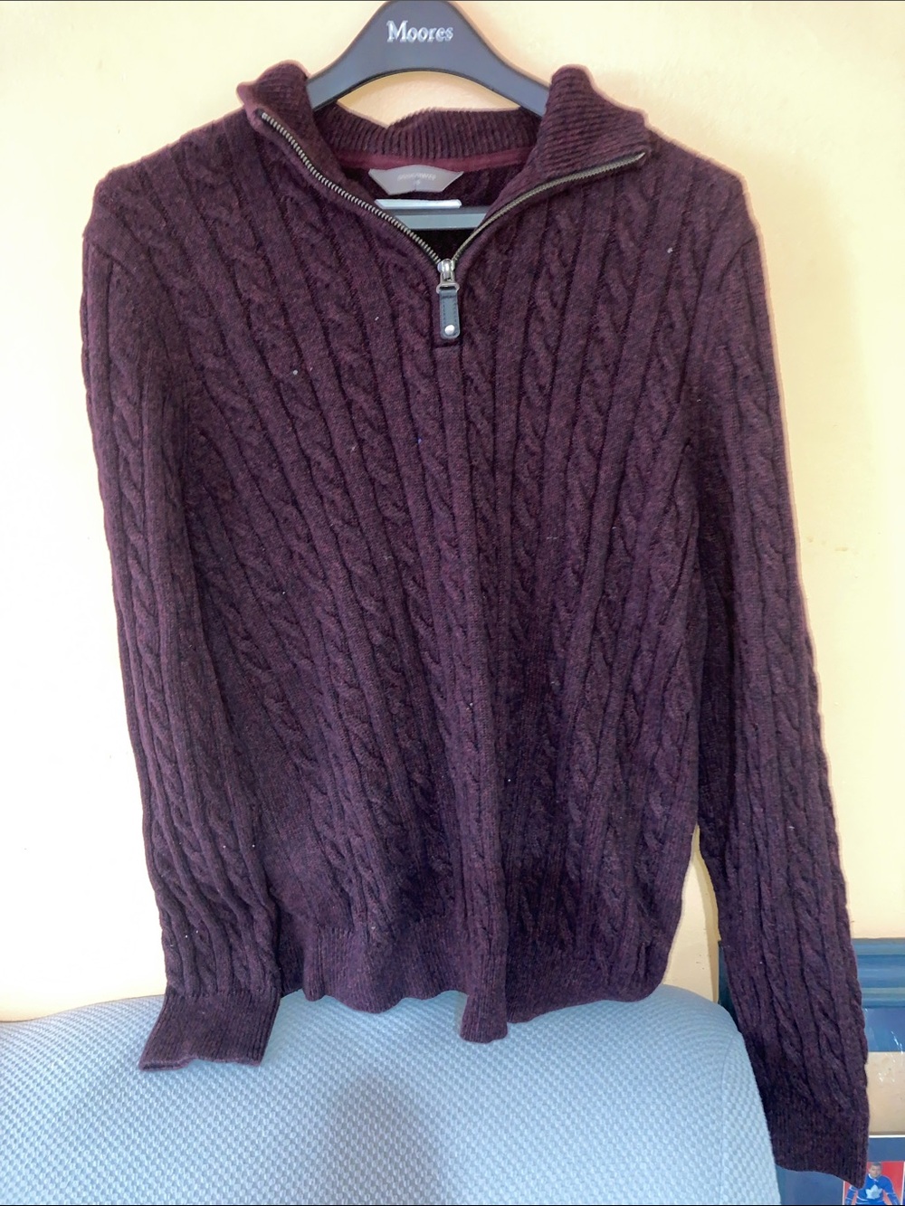 Denver Hayes Men's Cable Quarter-Zip Sweater - Burgundy - Picture 1 of 4